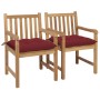 Garden chairs 2 pcs teak wood with red cushions by , Garden chairs - Ref: Foro24-3062754, Price: 278,75 €, Discount: %