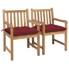 Garden chairs 2 pcs teak wood with red cushions by , Garden chairs - Ref: Foro24-3062754, Price: 262,96 €, Discount: %