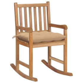 Silla mecedora de madera maciza de teca con cojín beige de , Sillas de jardín - Ref: Foro24-3062775, Precio: 151,99 €, Descue...