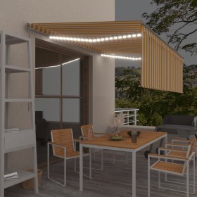 Manual retractable awning with blind and yellow white LED 4x3 m by , Awnings - Ref: Foro24-3069423, Price: 404,95 €, Discount: %