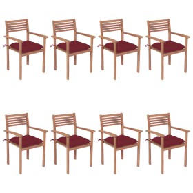 Stackable garden chairs 8 units teak wood with cushions by , Garden chairs - Ref: Foro24-3072624, Price: 665,62 €, Discount: %