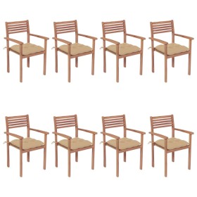 Stackable garden chairs 8 units teak wood with cushions by , Garden chairs - Ref: Foro24-3072618, Price: 665,62 €, Discount: %