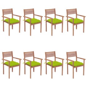 Stackable garden chairs 8 units teak wood with cushions by , Garden chairs - Ref: Foro24-3072626, Price: 665,62 €, Discount: %