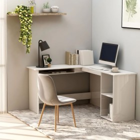 L-shaped plywood glossy white desk 120x140x75 cm by vidaXL, Desks - Ref: Foro24-800753, Price: 130,22 €, Discount: %