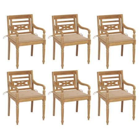 Batavia chairs 6 units solid teak wood with cushions by , Garden chairs - Ref: Foro24-3073325, Price: 731,82 €, Discount: %