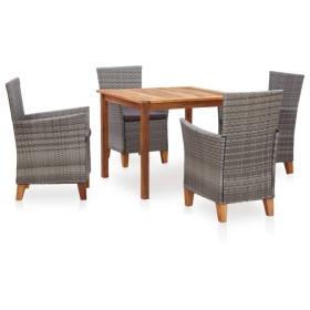 Set de comedor 5 pzas ratán sintético madera maciza acacia gris de vidaXL, Conjuntos de jardín - Ref: Foro24-46000, Precio: 2...