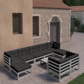 10-piece garden furniture set with gray pine wood cushions by , Garden sets - Ref: Foro24-3077161, Price: 765,99 €, Discount: %