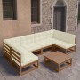 Garden furniture set 7 pcs honey brown pine wood cushions by , Garden sets - Ref: Foro24-3077182, Price: 706,99 €, Discount: %