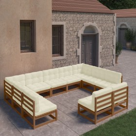 Garden furniture set 11 pcs honey brown pine wood cushions by , Garden sets - Ref: Foro24-3077227, Price: 1,00 €, Discount: %