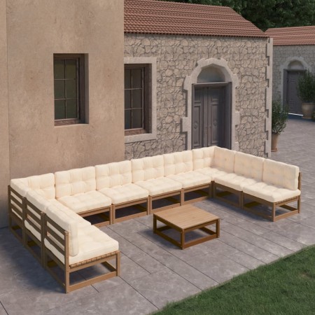 Garden furniture set 11 pcs honey brown pine wood cushions by , Garden sets - Ref: Foro24-3077212, Price: 1,00 €, Discount: %