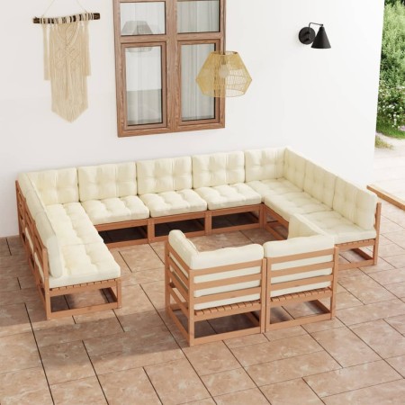 Garden furniture set 11 pcs honey brown pine wood cushions by , Garden sets - Ref: Foro24-3077267, Price: 1,00 €, Discount: %