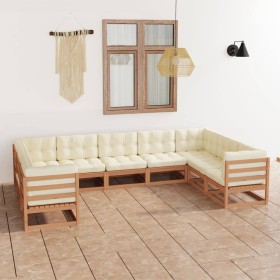 Garden furniture set 9 pcs honey brown pine wood cushions by , Garden sets - Ref: Foro24-3077317, Price: 1,00 €, Discount: %