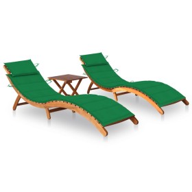 Sun loungers with table and cushions 2 pcs solid acacia wood by , Loungers - Ref: Foro24-3077381, Price: 353,99 €, Discount: %