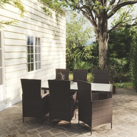 7-teiliges Outdoor-Essset mit braunen Rattankissen von , Gartensets - Ref: Foro24-3094821, Preis: 502,99 €, Rabatt: %