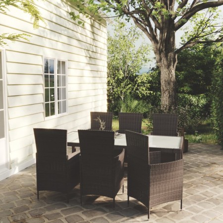 7-teiliges Outdoor-Essset mit braunen Rattankissen von , Gartensets - Ref: Foro24-3094821, Preis: 527,08 €, Rabatt: %