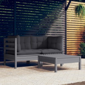 Garden furniture 3 pieces with anthracite pine wood cushions by , Garden sets - Ref: Foro24-3096018, Price: 236,99 €, Discoun...