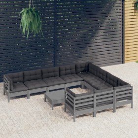 Garden furniture 11 pieces and gray pine wood cushions by , Garden sets - Ref: Foro24-3097003, Price: 970,99 €, Discount: %