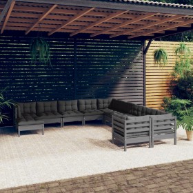 Garden furniture 11 pieces and gray pine wood cushions by , Garden sets - Ref: Foro24-3097057, Price: 970,99 €, Discount: %