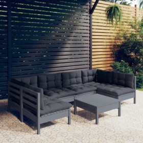 Garden furniture 7 pieces and gray cushions solid pine wood by , Garden sets - Ref: Foro24-3097159, Price: 601,21 €, Discount: %