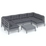 Muebles de jardín 7 pzas y cojines gris madera maciza de pino de , Conjuntos de jardín - Ref: Foro24-3097159, Precio: 601,21 ...