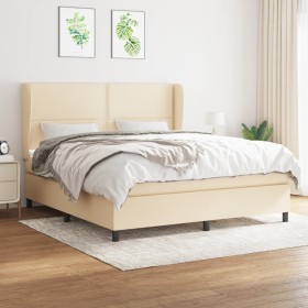 Cama box spring con colchón tela color crema 180x200 cm de , Camas y somieres - Ref: Foro24-3127906, Precio: 610,99 €, Descue...