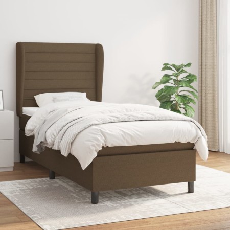 Cama box spring con colchón tela marrón oscuro 90x200 cm de , Camas y somieres - Ref: Foro24-3128016, Precio: 383,30 €, Descu...