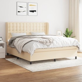 Cama box spring con colchón tela color crema 180x200 cm de , Camas y somieres - Ref: Foro24-3128306, Precio: 634,60 €, Descue...