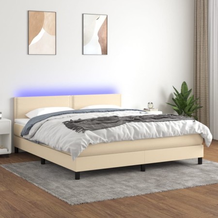 Box spring bed mattress and LED lights cream fabric 160x200 cm by , Beds and slatted bases - Ref: Foro24-3133090, Price: 509,...