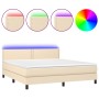 Boxspringbett-Matratze und LED-Leuchten, cremefarbener Stoff, 160 x 200 cm von , Betten und Lattenroste - Ref: Foro24-3133090...