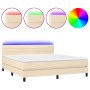 Boxspringbett-Matratze und LED-Leuchten, cremefarbener Stoff, 180 x 200 cm von , Betten und Lattenroste - Ref: Foro24-3133258...