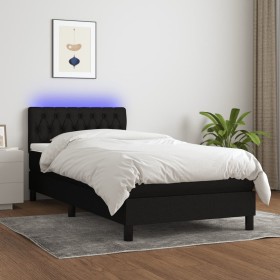 Box spring bed mattress and LED lights black fabric 100x200 cm by , Beds and slatted bases - Ref: Foro24-3133375, Price: 335,...