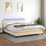 Boxspringbett-Matratze und LED-Leuchten, cremefarbener Stoff, 160 x 200 cm von , Betten und Lattenroste - Ref: Foro24-3133490...