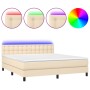 Boxspringbett-Matratze und LED-Leuchten, cremefarbener Stoff, 160 x 200 cm von , Betten und Lattenroste - Ref: Foro24-3133490...