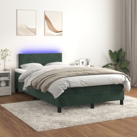 Cama box spring colchón y LED terciopelo verde oscuro 120x200cm de , Camas y somieres - Ref: Foro24-3134276, Precio: 356,99 €...