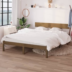 Estructura de cama madera de pino doble marrón miel 135x190 cm de vidaXL, Camas y somieres - Ref: Foro24-810125, Precio: 103,...