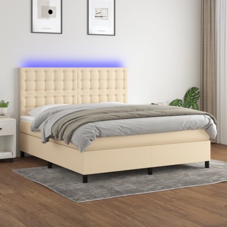 Cama box spring colchón y luces LED tela crema 180x200 cm de , Camas y somieres - Ref: Foro24-3135218, Precio: 635,19 €, Desc...