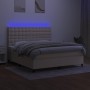 Box spring bed mattress and LED lights cream fabric 180x200 cm by , Beds and slatted bases - Ref: Foro24-3135218, Price: 630,...