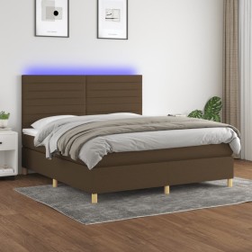 Box spring bed mattress LED lights dark brown fabric 180x200cm by , Beds and slatted bases - Ref: Foro24-3135536, Price: 622,...