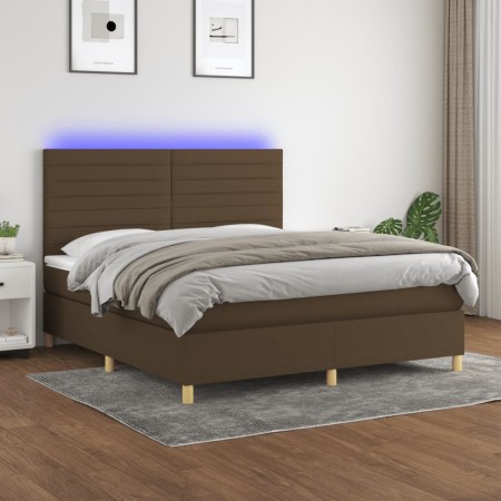 Boxspringbett-Matratze, LED-Leuchten, dunkelbrauner Stoff, 180 x 200 cm von , Betten und Lattenroste - Ref: Foro24-3135536, P...