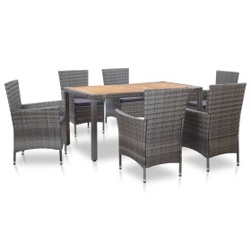 Set de comedor de jardín 7 pzas y cojines ratán sintético gris de vidaXL, Conjuntos de jardín - Ref: Foro24-46021, Precio: 52...