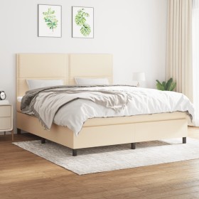 Cama box spring con colchón tela color crema 180x200 cm de , Camas y somieres - Ref: Foro24-3141718, Precio: 598,99 €, Descue...