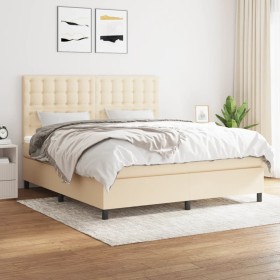 Cama box spring con colchón tela color crema 180x200 cm de , Camas y somieres - Ref: Foro24-3142118, Precio: 622,44 €, Descue...