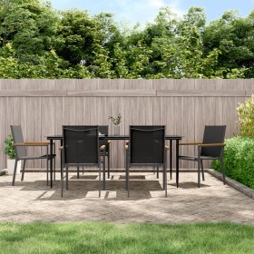 Garden dining set 7 pieces steel and black textilene by , Garden sets - Ref: Foro24-3187039, Price: 496,99 €, Discount: %