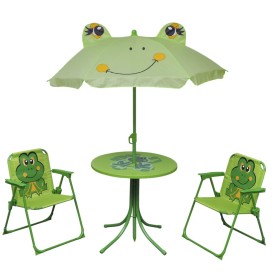 3-piece children's garden table and chairs set with green umbrella by , Garden sets - Ref: Foro24-41843, Price: 65,81 €, Disc...