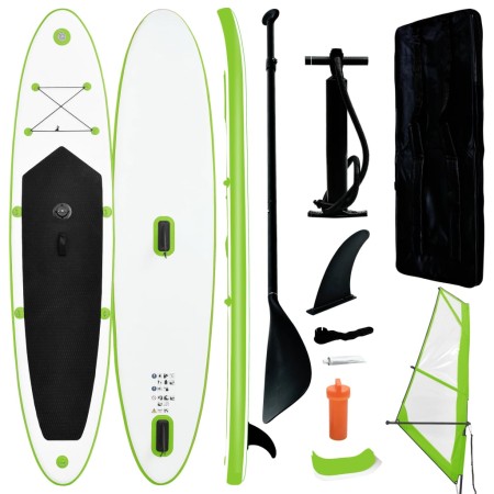 Aufblasbares Paddle-Surfbrett mit grün-weißem Segel von , Paddleboards - Ref: Foro24-92735, Preis: 292,03 €, Rabatt: %