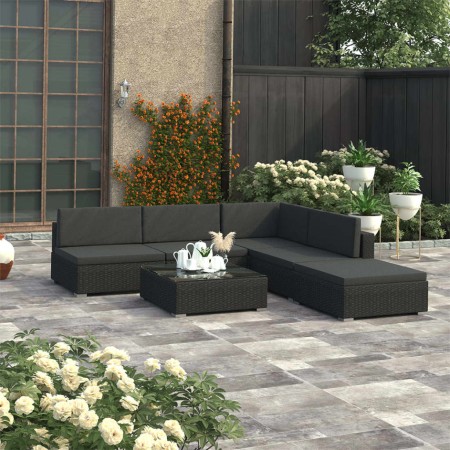 6-piece garden furniture set and black synthetic rattan cushions by vidaXL, Garden sets - Ref: Foro24-47257, Price: 622,84 €,...