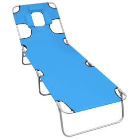 Folding lounger with head cushion turquoise blue steel by , Loungers - Ref: Foro24-310332, Price: 64,15 €, Discount: %