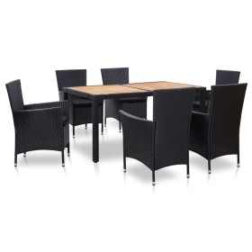 Set comedor de jardín 7 piezas y cojines ratán sintético negro de vidaXL, Conjuntos de jardín - Ref: Foro24-46024, Precio: 49...