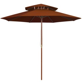 Two-story terracotta wooden pole parasol 270 cm by , Umbrellas - Ref: Foro24-313765, Price: 92,99 €, Discount: %