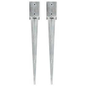 Ground spikes 2 units silver galvanized steel 9x9x75 cm by , Spikes for anchoring in the ground - Ref: Foro24-145413, Price: ...